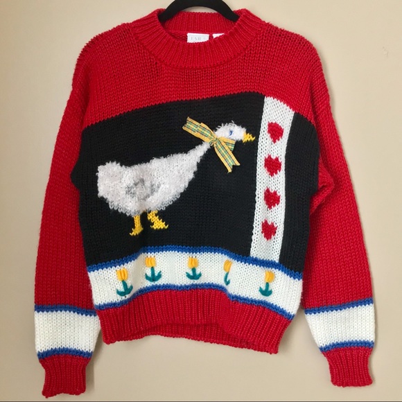 Vintage Sweaters Vintage 8s Ugly Kitschy Cute Red Duck Sweater Poshmark